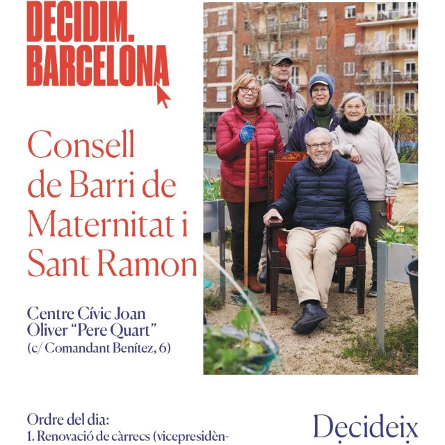 Acull a la sessió del Consell de Barri de la Maternitat i Sant Ramon en motiu dels pressupostos participatius.